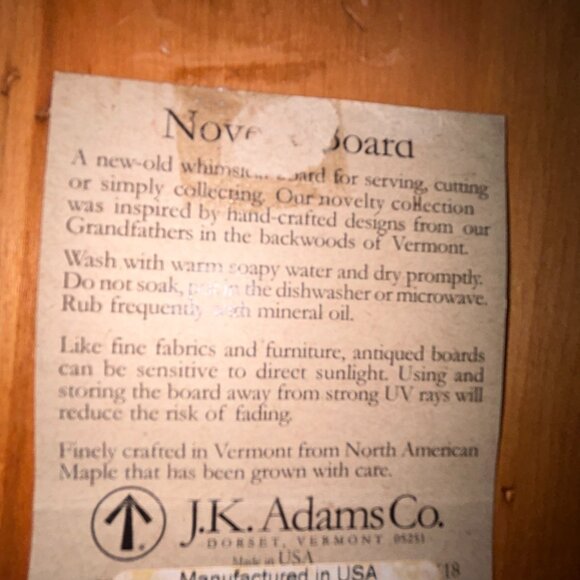 J.K. Adams Vermont Maple Wood Nov Apple 14" Cutting Board USA Farmhouse - Picture 10 of 11